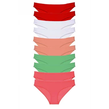 10 adet Süper Eko Set Likralı Kadın Slip Külot Kırmızı Beyaz Pudra Yeşil Fuşya