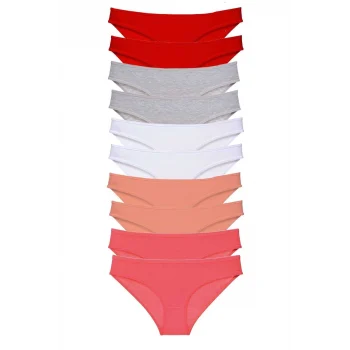 10 adet Süper Eko Set Likralı Kadın Slip Külot Kırmızı Gri Beyaz Pudra Fuşya