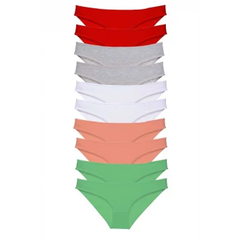 10 adet Süper Eko Set Likralı Kadın Slip Külot Kırmızı Gri Beyaz Pudra Yeşil