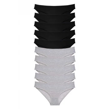 10 adet Süper Eko Set Likralı Kadın Slip Külot Siyah Gri