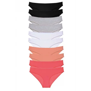 10 adet Süper Eko Set Likralı Kadın Slip Külot Siyah Gri Beyaz Pudra Fuşya