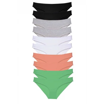 10 adet Süper Eko Set Likralı Kadın Slip Külot Siyah Gri Beyaz Pudra Yeşil