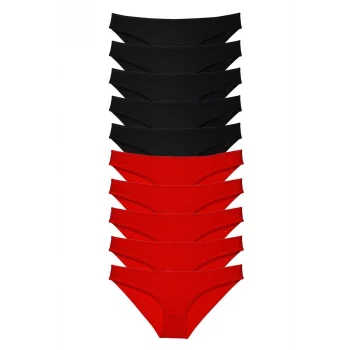 10 adet Süper Eko Set Likralı Kadın Slip Külot Siyah Kırmızı