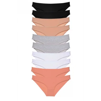 10 adet Süper Eko Set Likralı Kadın Slip Külot Siyah Ten Gri Beyaz Pudra