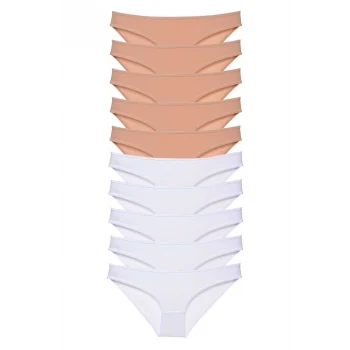 10 adet Süper Eko Set Likralı Kadın Slip Külot Ten Beyaz