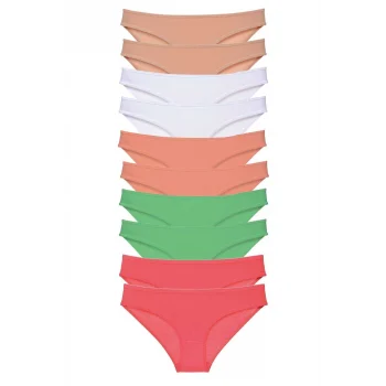 10 adet Süper Eko Set Likralı Kadın Slip Külot Ten Beyaz Pudra Yeşil Fuşya