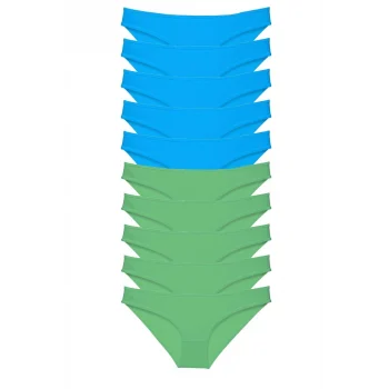 10 adet Süper Eko Set Likralı Kadın Slip Yeşil Mavi