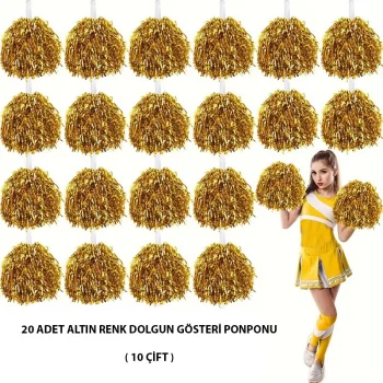 10 Çift ( 20 Adet ) Altın Renk 23 Nisan 19 Mayıs 29 Ekim Okul Gösteri Ponponları
