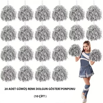 10 Çift ( 20 Adet ) Gümüş Renk 23 Nisan 19 Mayıs 29 Ekim Okul Gösteri Ponponları