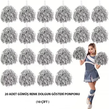 10 Çift ( 20 Adet ) Gümüş Renk 23 Nisan 19 Mayıs 29 Ekim Okul Gösteri Ponponları