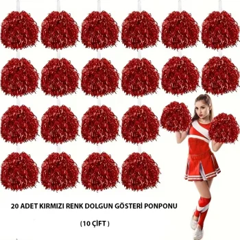 10 Çift ( 20 Adet ) Kırmızı Renk 23 Nisan 19 Mayıs 29 Ekim Okul Gösteri Ponponları