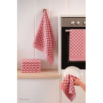 10 lu Dama Desenli Mutfak Kurulama Bezi 50x70 Cm  Kırmızı