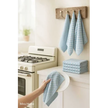 10 lu Dama Desenli Mutfak Kurulama Bezi 50x70 Cm  Mavi