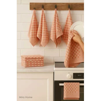 10 lu Dama Desenli Mutfak Kurulama Bezi 50x70 Cm  Somon