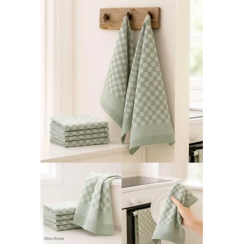 10 lu Dama Desenli Mutfak Kurulama Bezi 50x70 Cm  Yeşil