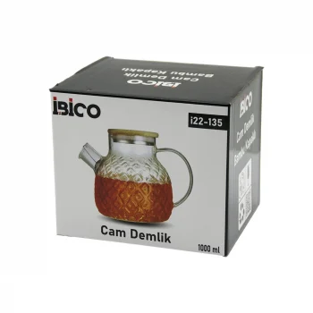 1000ml Abartma Desen Cam Demlik   Bambu Dış Yüzey - Metal İç Yüzey - Silikon Contalı Kapak