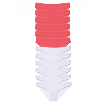 12 adet Eko Set Likralı Kadın Slip Külot Fuşya Beyaz