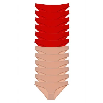 12 adet Eko Set Likralı Kadın Slip Külot Kırmızı Ten