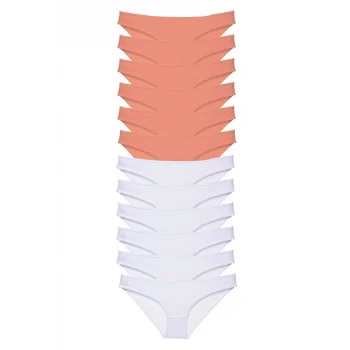 12 adet Eko Set Likralı Kadın Slip Külot Pudra Beyaz