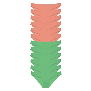 12 adet Eko Set Likralı Kadın Slip Külot Pudra Yeşil