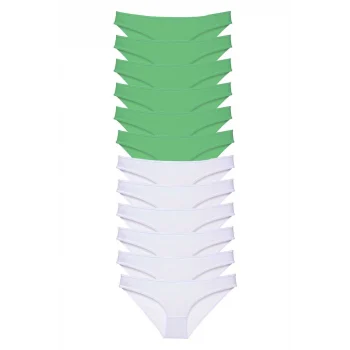 12 adet Eko Set Likralı Kadın Slip Külot Yeşil Beyaz