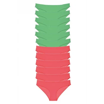 12 adet Eko Set Likralı Kadın Slip Külot Yeşil Fuşya