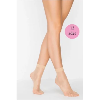 12 Adet Fit 15 Soket Ince Parlak Kısa Çorap Açık Ten
