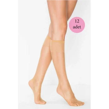 12 Adet Kadın Diz Altı Parlak Fit 15 Denye Çorap Ten