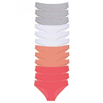 12 adet Süper Eko Set Likralı Kadın Slip Külot Gri Beyaz Pudra Fuşya