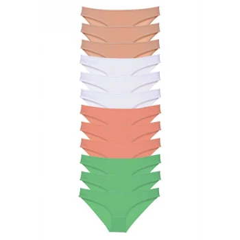 12 adet Süper Eko Set Likralı Kadın Slip Külot Gri Beyaz Pudra Yeşil