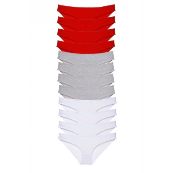 12 adet Süper Eko Set Likralı Kadın Slip Külot Kırmızı Gri Beyaz