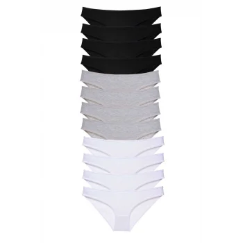 12 adet Süper Eko Set Likralı Kadın Slip Külot Siyah Gri Beyaz