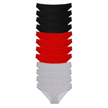 12 adet Süper Eko Set Likralı Kadın Slip Külot Siyah Kırmızı Gri