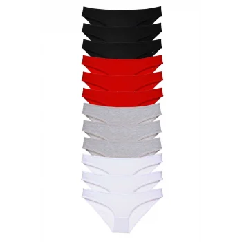 12 adet Süper Eko Set Likralı Kadın Slip Külot Siyah Kırmızı Gri Beyaz