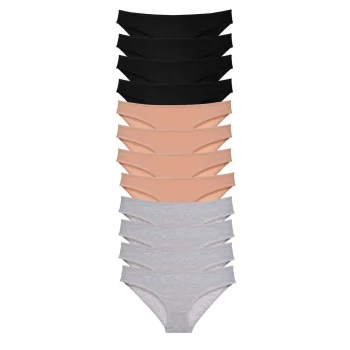 12 adet Süper Eko Set Likralı Kadın Slip Külot Siyah Ten Gri