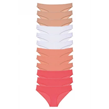 12 adet Süper Eko Set Likralı Kadın Slip Külot Ten Beyaz Pudra Fuşya