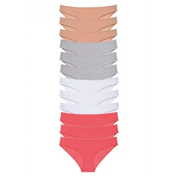 12 adet Süper Eko Set Likralı Kadın Slip Külot Ten Gri Beyaz Fuşya