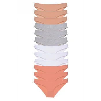 12 adet Süper Eko Set Likralı Kadın Slip Külot Ten Gri Beyaz Pudra