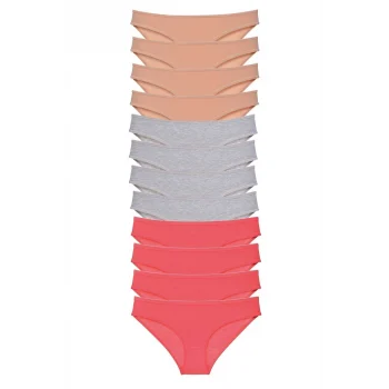 12 adet Süper Eko Set Likralı Kadın Slip Külot Ten Gri Fuşya