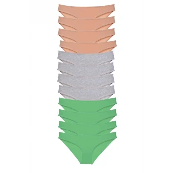 12 adet Süper Eko Set Likralı Kadın Slip Külot Ten Gri Yeşil