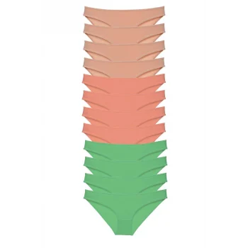 12 adet Süper Eko Set Likralı Kadın Slip Külot Ten Pudra Yeşil