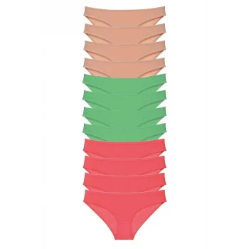 12 adet Süper Eko Set Likralı Kadın Slip Külot Ten Yeşil Fuşya