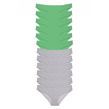 12 adet Süper Eko Set Likralı Kadın Slip Külot Yeşil Gri