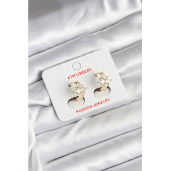 14K Gold Renk Kaplama Kutup Yıldız Zirkon Taşlı CM Kadın Küpe