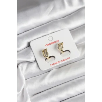 14K Gold Renk Kaplama Yarım Halka Zirkon Taşlı CM Kadın Küpe