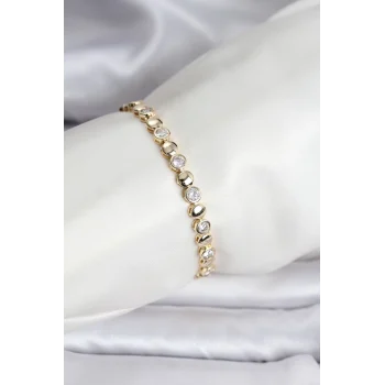 14K Gold Renk Kaplama Zirkon Taşlı CM Kadın Bileklik