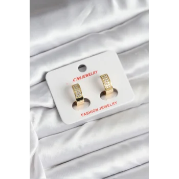 14K Gold Renk Kaplama Zirkon Taşlı Halka CM Kadın Küpe