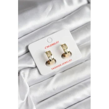 14K Gold Renk Kaplama Zirkon Taşlı Halka Model CM Kadın Küpe