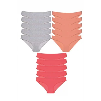 15 adet Süper Eko Set Likralı Kadın Slip Külot Gri Pudra Fuşya