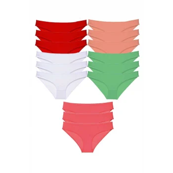 15 adet Süper Eko Set Likralı Kadın Slip Külot Ten Beyaz Pudra Yeşil Fuşya